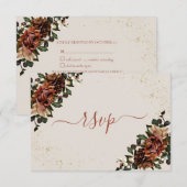 Boho Terracotta Botanical Floral Gold RSVP Kaartje (Voorkant / Achterkant)