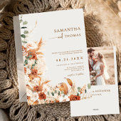 Boho Terracotta Botanical Pampas Photo Wedding Kaart