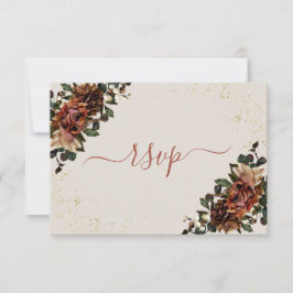 Boho Terracotta Botanische Bloemen Goud RSVP Kaartje