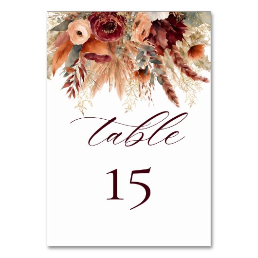 Boho Terracotta Bourgogne Bloemen Pampas Grass Kaart (Achterkant)