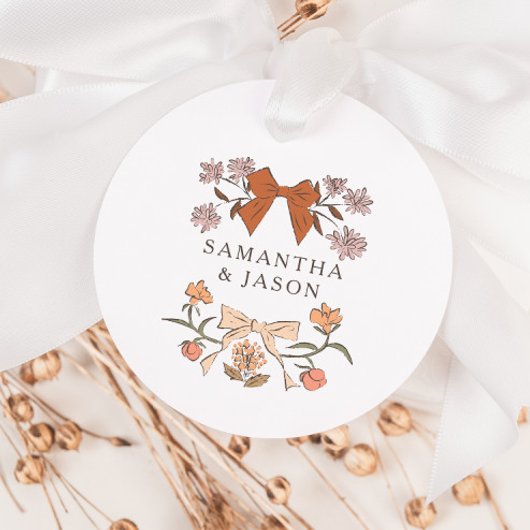 Boho Terracotta Bow Bloemen Huwelijksgunst Labels