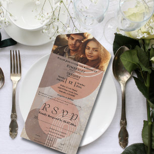 Boho Terracotta Brown Abstracte QR-code minimalist All In One Uitnodiging