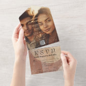 Boho Terracotta Brown Abstracte QR-code minimalist All In One Uitnodiging (Afscheurbaar)