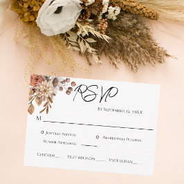 Boho Terracotta Brown Floral Entree Wedding RSVP Kaartje