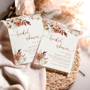 Boho Terracotta Bruidsdouche Crème Bloemen Kaart