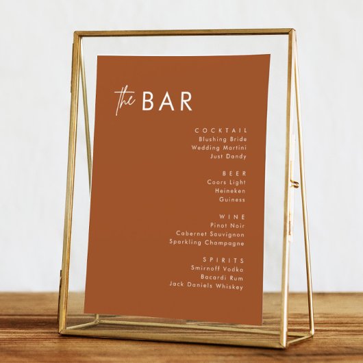 Boho Terracotta Bruiloft Dranken Bar Menu Kaarten