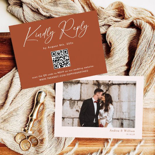 Boho Terracotta Bruiloft RSVP QR Code Informatiekaartje