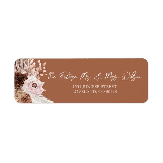 Boho Terracotta Bruiloft Uitnodiging Retouradres Etiket (Voorkant)