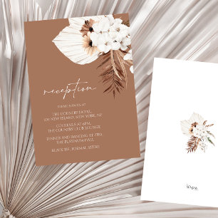 Boho Terracotta Bruin Bloemen Huwelijksreceptie Informatiekaartje