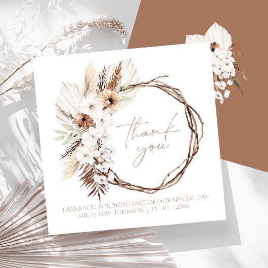 Boho Terracotta Bruin Gedroogde Bloemenkrans Bruil Bedankkaart