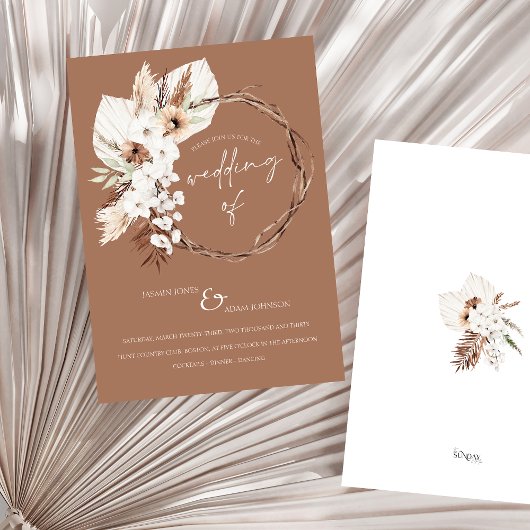 Boho Terracotta Bruin Gedroogde Bloemenkrans Bruil Kaart