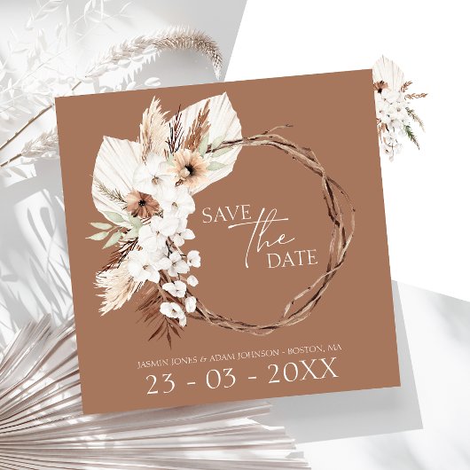 Boho Terracotta Bruin Gedroogde Bloemenkrans Bruil Save The Date