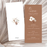 Boho Terracotta Bruin Pampas Gras Bloemen Bruiloft Menu<br><div class="desc">Introductie van onze Boho Terracotta Brown Pampas Grass Floral Wedding Menu, een boeiende mix van bohemian charme en rustieke elegantie. Omarm de grillige allure van pampasgras en delicate witte orchideeën, geplaatst tegen een achtergrond van wit en terracottabruin, voor een botanisch geïnspireerd feest dat de essentie van de boho-romance vastlegt. Gemaakt...</div>