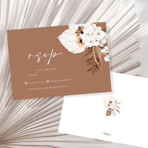 Boho Terracotta Bruin Pampas Gras Bloemen Bruiloft RSVP Kaartje