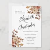 Boho Terracotta Bruine Bloemen Bruiloft Uitnodigin Kaart (Voorkant)