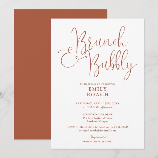Boho Terracotta Brunch En Bubbels Bruidsfeest Kaart (Voorkant / Achterkant)