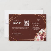 Boho Terracotta & Burgundy Floral QR Code Wedding RSVP Kaartje (Voorkant)