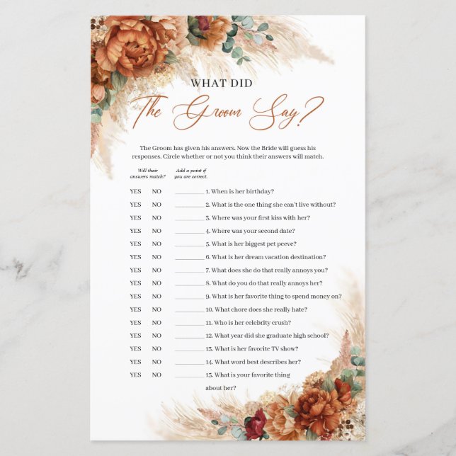 Boho terracotta burgundy Wat zei de groom? (Voorkant)