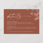 Boho Terracotta Burnt Orange Details Wedding Informatiekaartje (Voorkant)