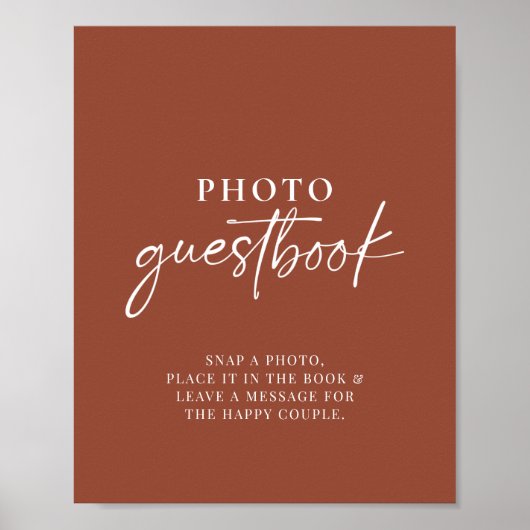 Boho Terracotta Burnt Oranje Foto Guestbook Sign Poster (Voorkant)