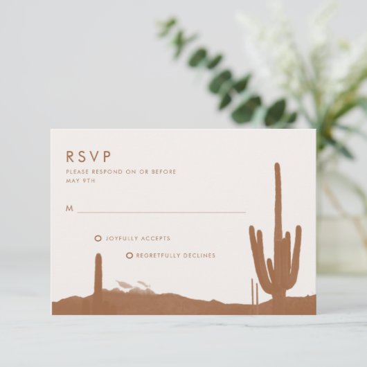 Boho Terracotta Cactus Desert Wedding RSVP Kaartje (Staand voorkant)