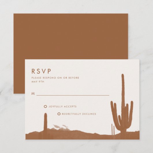 Boho Terracotta Cactus Woestijn Bruiloft RSVP Kaartje (Voorkant / Achterkant)