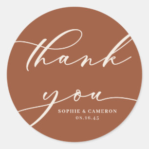 Boho Terracotta Calligraphy Wedding Bedankt Ronde Sticker