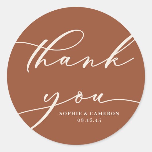 Boho Terracotta Calligraphy Wedding Bedankt Ronde Sticker (Voorkant)