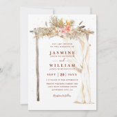 Boho Terracotta Canopy Floral Chic QR Code Wedding Kaart (Voorkant)