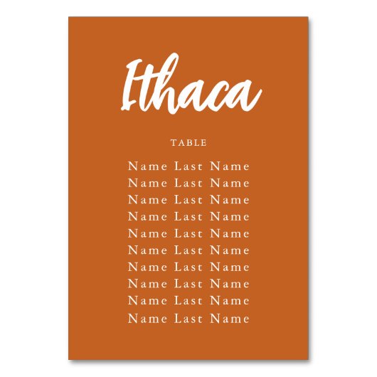Boho Terracotta Custom Table Name Seating Chart Kaart (Voorkant)