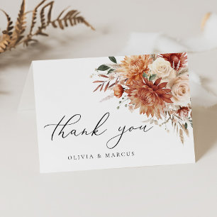 Boho Terracotta Dahlia Floral Elegant Bruiloft Bedankkaart