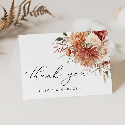 Boho Terracotta Dahlia Floral Elegant Bruiloft Bedankkaart