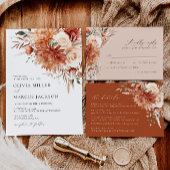 Boho Terracotta Dahlia Floral Elegant Bruiloft Informatiekaartje