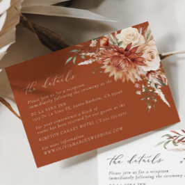 Boho Terracotta Dahlia Floral Elegant Bruiloft Informatiekaartje