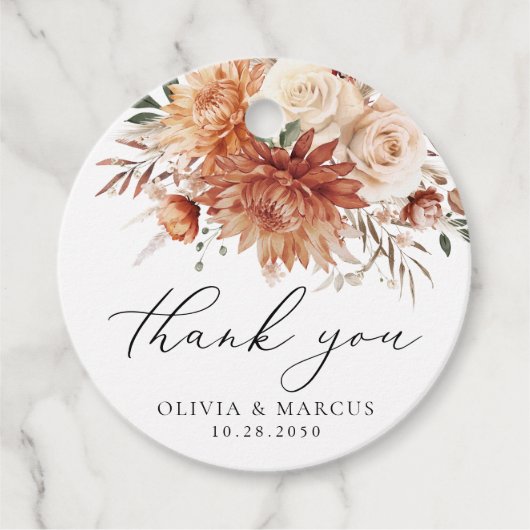 Boho Terracotta Dahlia Roos bruiloft Dank u Bedankjes Labels (Voorkant)