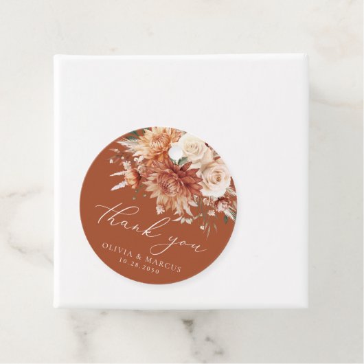 Boho Terracotta Dahlia Roos bruiloft Dank u Bedankjes Labels (In situ)