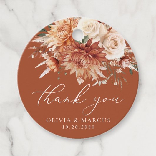 Boho Terracotta Dahlia Roos bruiloft Dank u Bedankjes Labels (Voorkant)