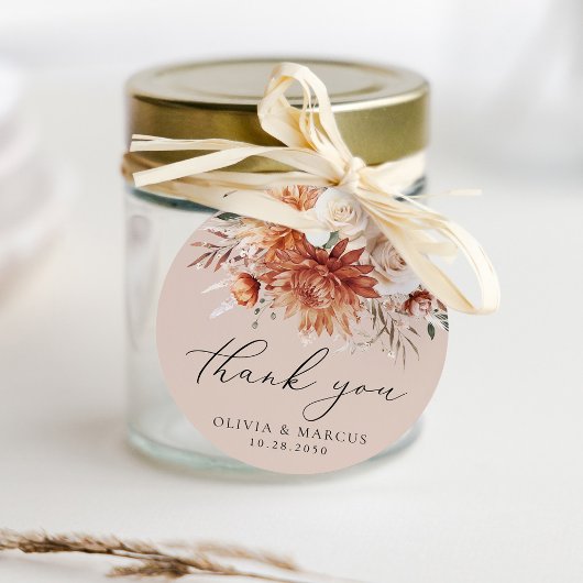 Boho Terracotta Dahlia Roos bruiloft Dank u Bedankjes Labels
