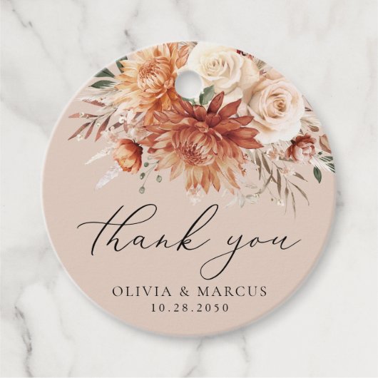 Boho Terracotta Dahlia Roos bruiloft Dank u Bedankjes Labels (Voorkant)