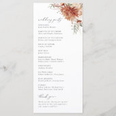 Boho Terracotta Dahlia Roos Bruiloft Programmakaart (Achterkant)