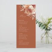 Boho Terracotta Dahlia Roos Elegante Trouw Menu (Staand voorkant)
