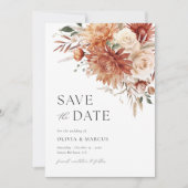 Boho Terracotta Dahlia Roos Floral Elegant Bruilof Save The Date (Voorkant)