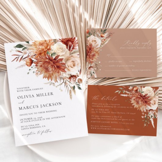 Boho Terracotta Dahlia Roos Floral Elegant Bruilof Save The Date