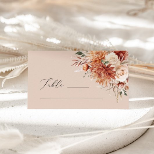 Boho Terracotta Dahlia Roos Trouwplaats Kaart Plaatskaartje