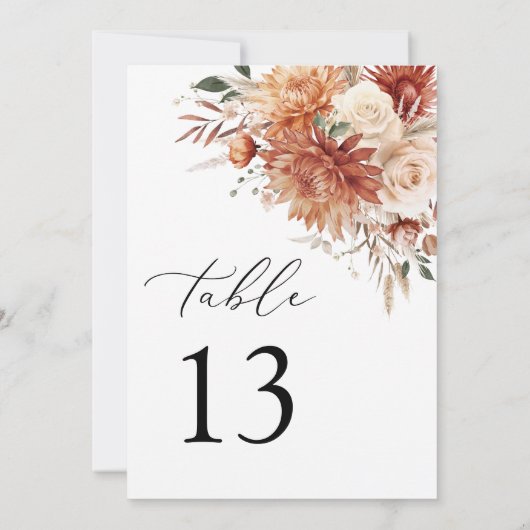 Boho Terracotta Dahlia Roos Trouwtafel nummer (Achterkant)