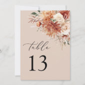 Boho Terracotta Dahlia Roos Trouwtafel nummer (Voorkant)