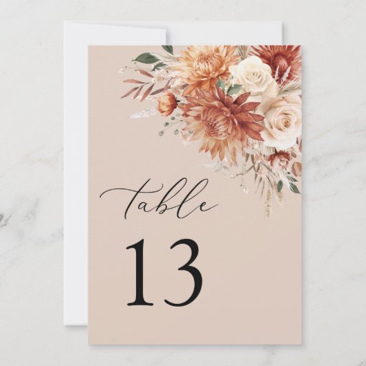 Boho Terracotta Dahlia Roos Trouwtafel nummer (Achterkant)