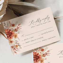 Boho Terracotta Dahlia Wildflower Elegante bruilof RSVP Kaartje