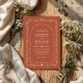 Boho Terracotta Delicate Bloem QR Code Bruiloft Kaart