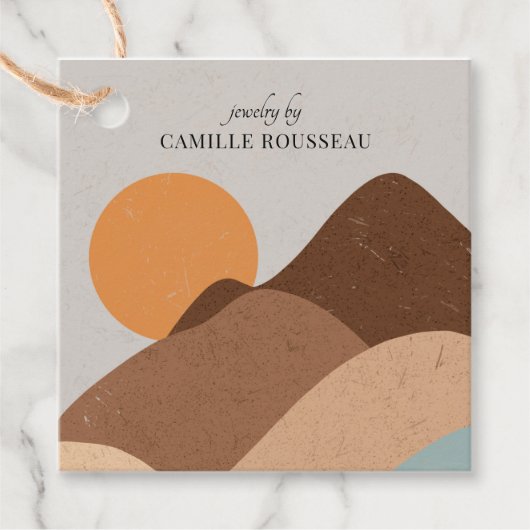 Boho Terracotta Desert Sun Mountains Abstract Bedankjes Labels (Voorkant)